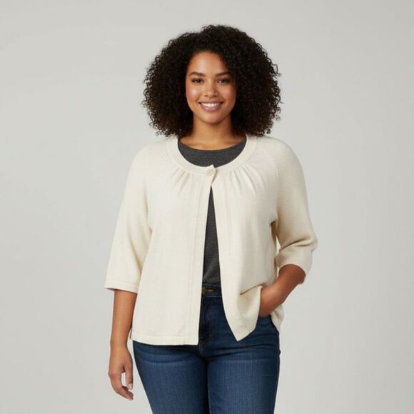 Crystal Kobe Cardigan Sweater 100% Cotton Button Front 3/4 Sleeve Women sz 2X - Picture 1 of 10